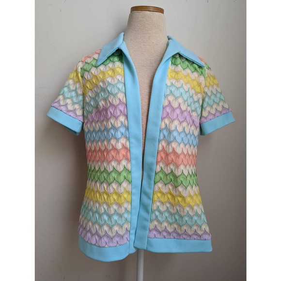 Sears 60s 12 Knit Sweater Rainbow Vintage Sheer Open Weave - Picture 2 of 8